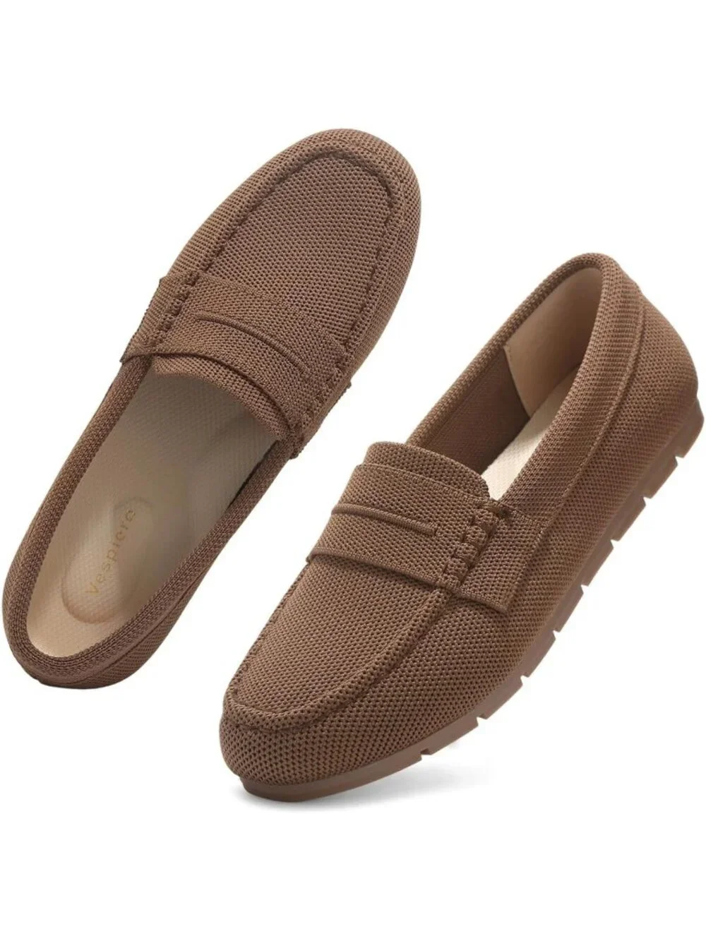 Women's Light Coffee Comfortable Slip on Dressy Casual Walking Loafer Flat Shoes
